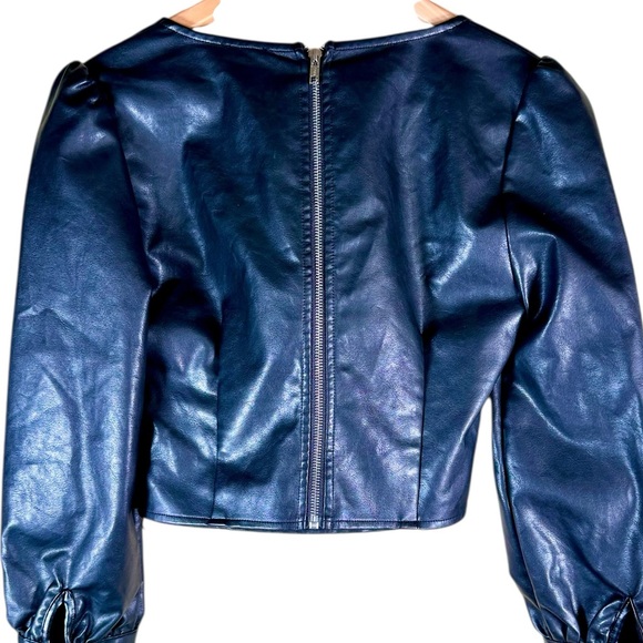 NWT NBD Black FIA Faux Leather Long Sleeve Crop Top Corset - Picture 4 of 8